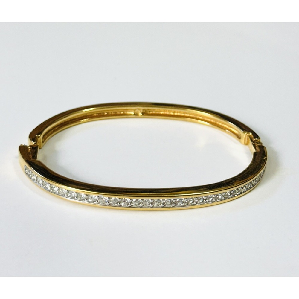 Swarovski Vintage Bangle Bracelet Rhinestone Crystal Pave Gold Tone Swan Signed